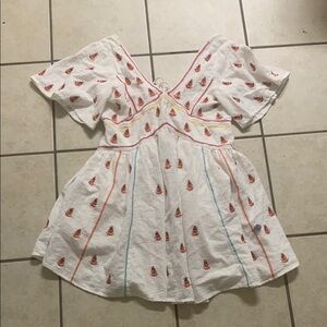 White Dress with Red and Blue Embroidery